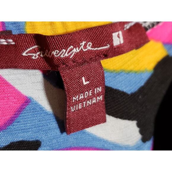 Sevengate Maxi Dress Womens L Multi Geo Print Cut Out Ankle Slit Spaghetti Strap - Picture 3 of 14